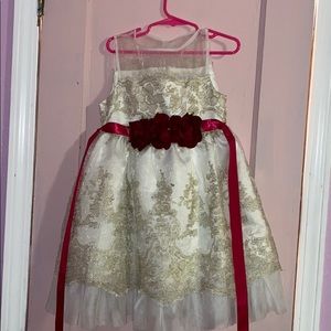 White and red with gold sparks dress for girls